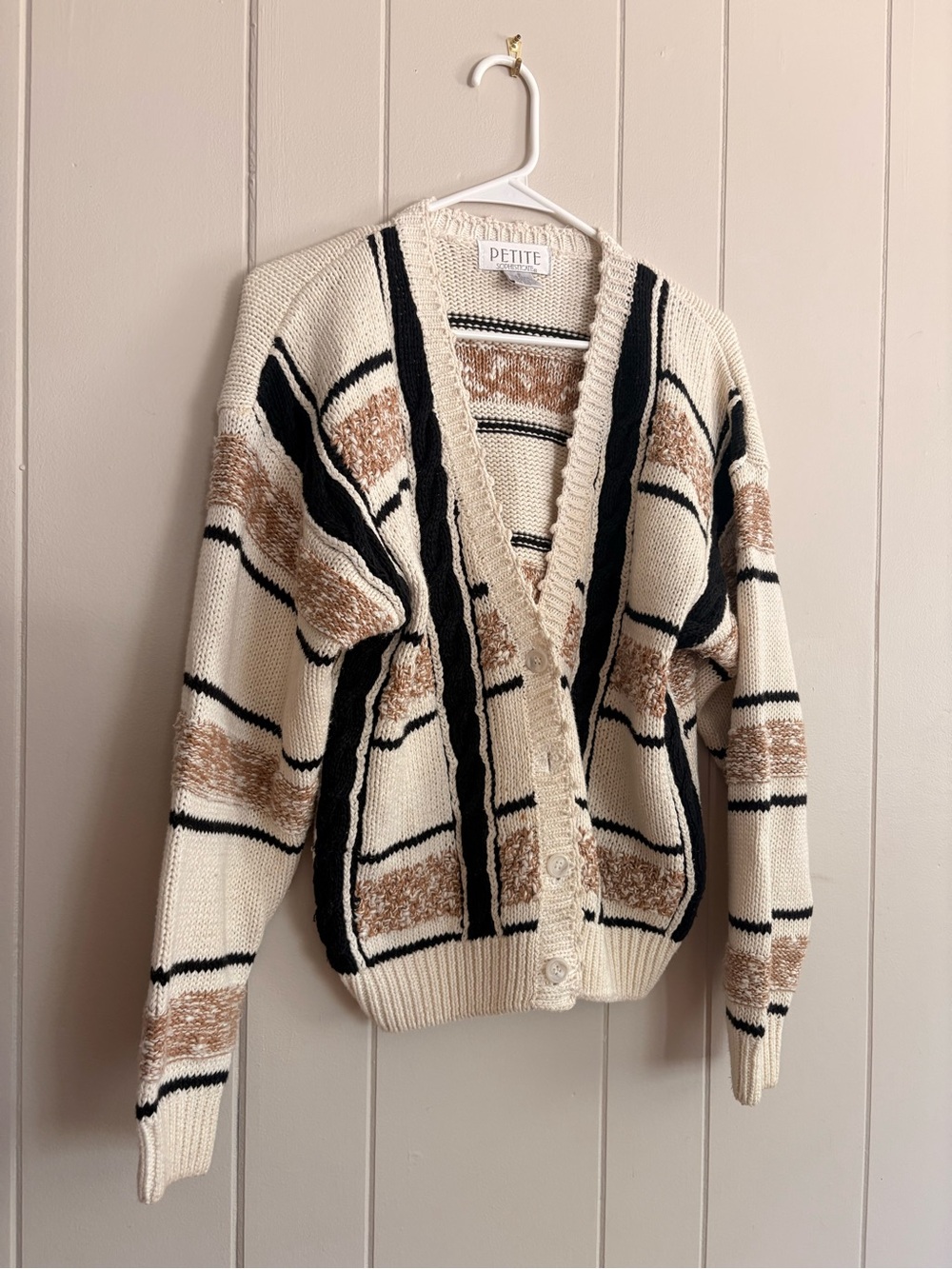 Vintage Cream, Brown & Black Striped Button Cardigan